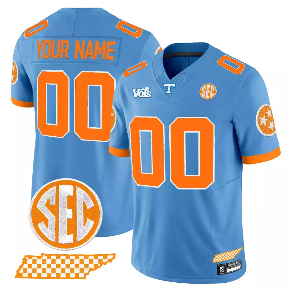 Custom Tennessee Volunteers Jersey Light Blue Shape Men Orange Vapor