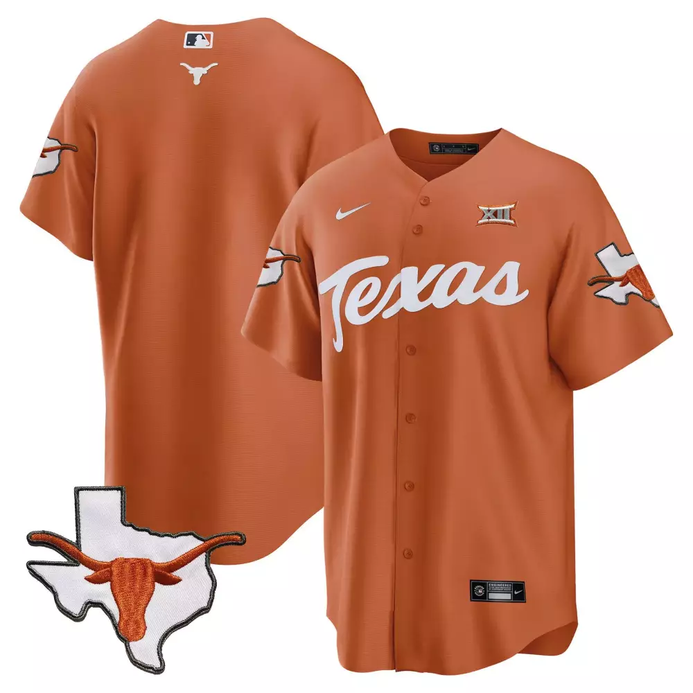 Baseball Texas Longhorns Jersey Orange Ncaa Big State Outline Longhorn Men White
