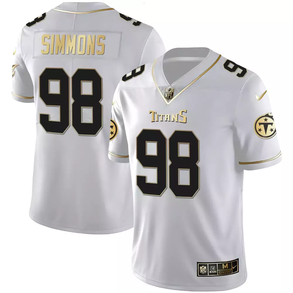 Jeffery Simmons 98 Titans Jersey White Men Standard Black Gold All Stitched
