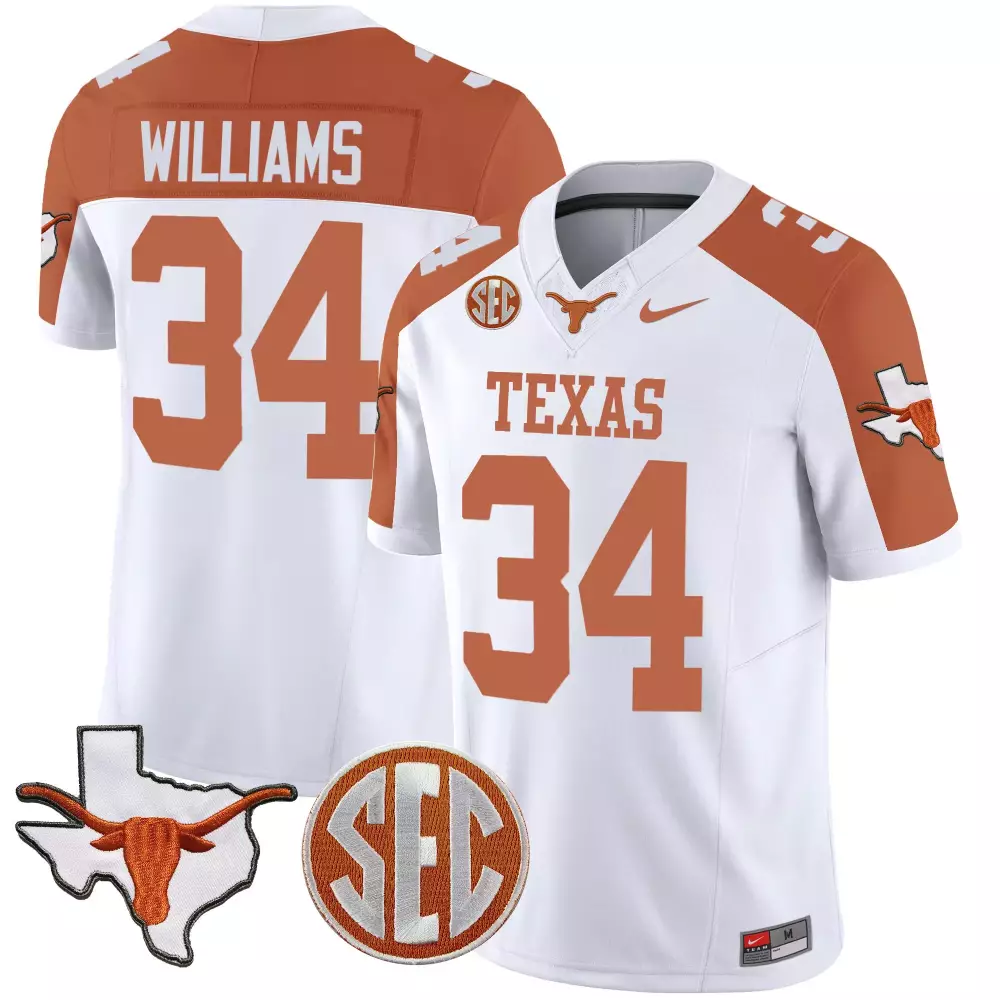 Ricky Williams 34 Texas Jersey White Longhorns Men Orange Vapor v4 All Stitched