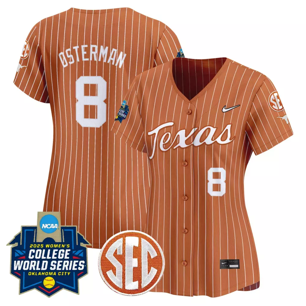 Osterman Wcws 8 Texas Jersey Orange 2025 Women's College World Series Women Pinstripe Design