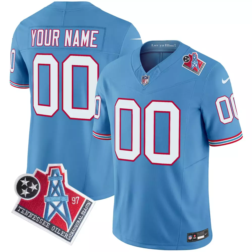 Custom Tennessee Titans Jersey Light Blue Houston Oilers Throwback Inaugural Season Oil Rig