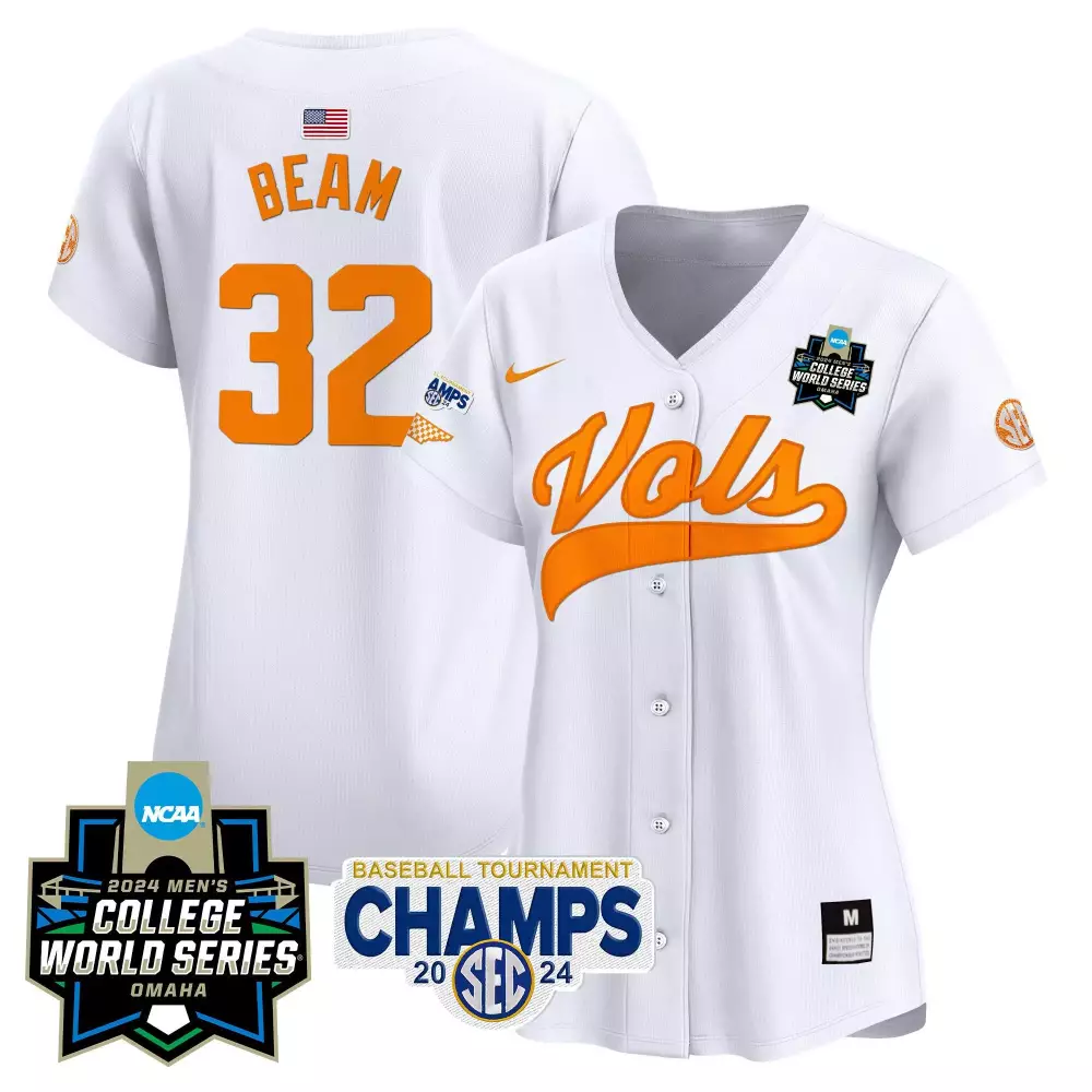 Drew Beam 32 Tennessee Volunteers Jersey White 2024 Men's College World Series Champions