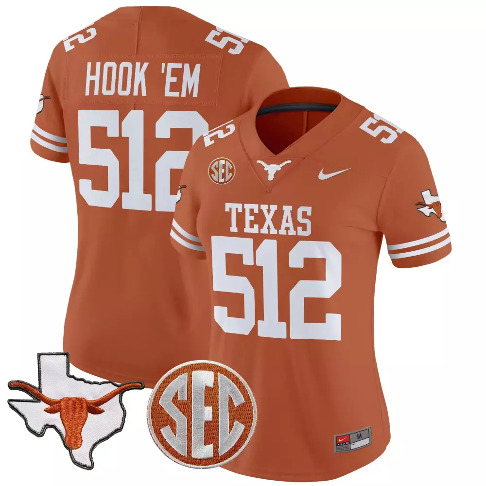 Hook Em Texas Longhorns Jersey Orange Outline Longhorn Women White Vapor Stitched