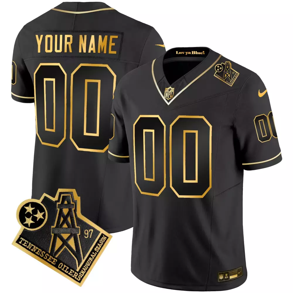 Custom Tennessee Titans Jersey Black 1997 Inaugural Season Men Throwback Design Gold
