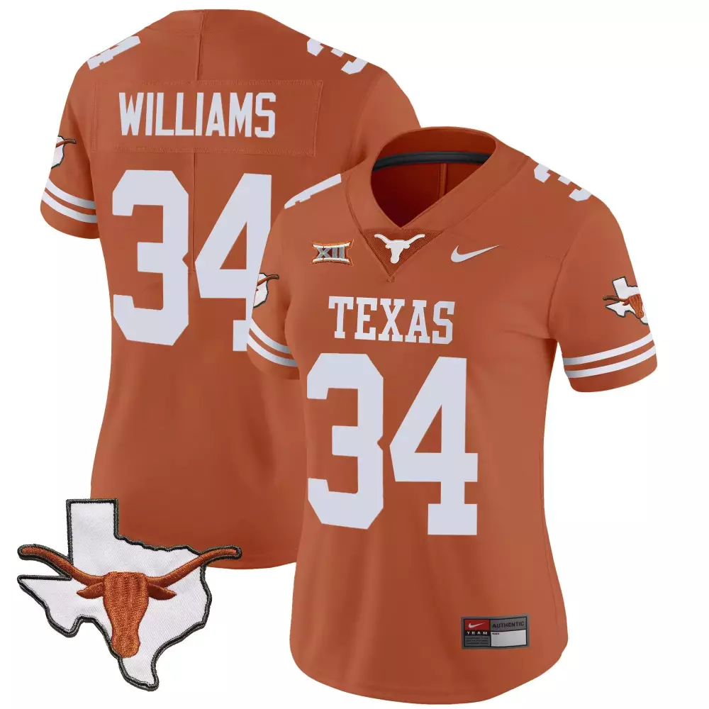 Ricky Williams 34 Texas Jersey Orange Longhorns Women White Vapor Limited v3 All