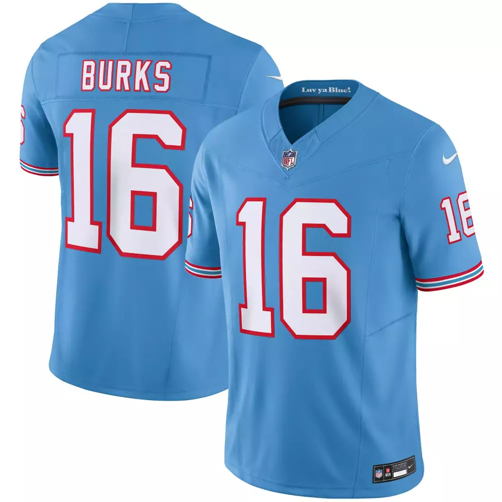 Burks 16 Tennessee Titans Jersey Light Blue Men Official Alternate White Red All