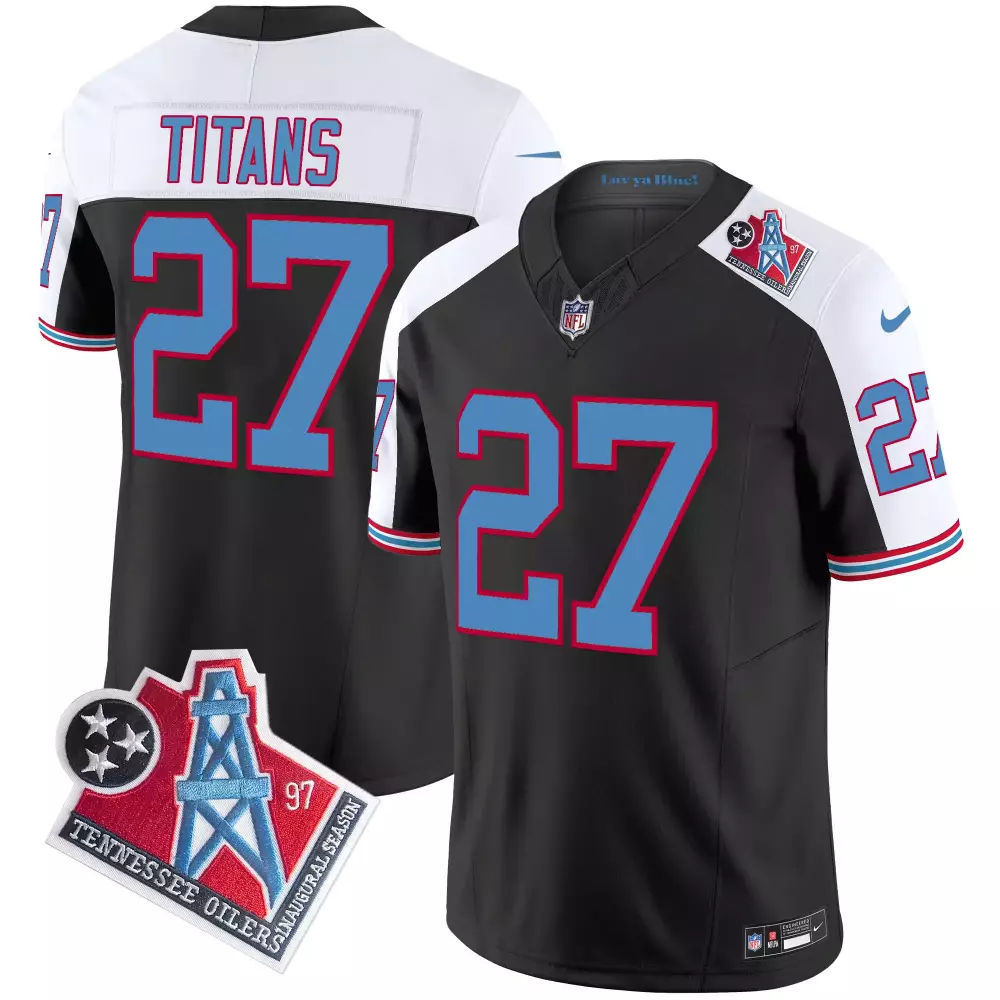 Derrick Henry 27 Tennessee Titans Jersey Black Oilers Throwback Men Alternate Split Design
