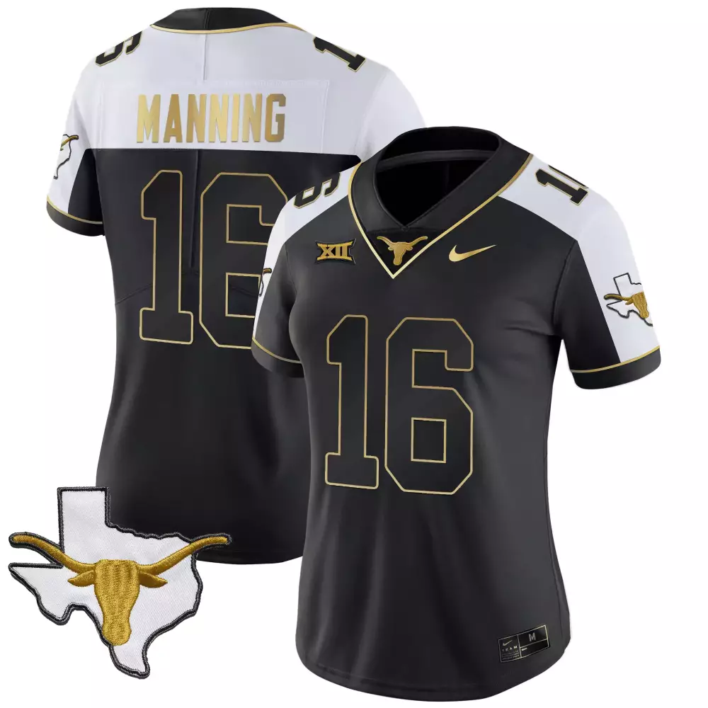 Arch Manning 16 Texas Longhorns Jersey Black Outline Longhorn Women Split Design