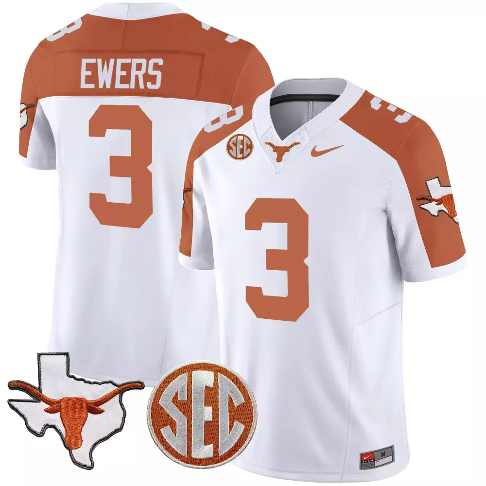 Quinn Ewers 3 Texas Longhorns Jersey White Map Men Orange Vapor All Stitched