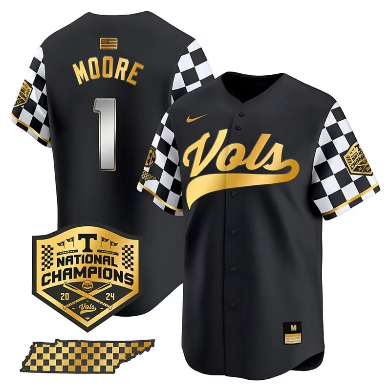 Christian Moore 1 Jersey Black National Champions Tennessee Volunteers 2024 State Outline