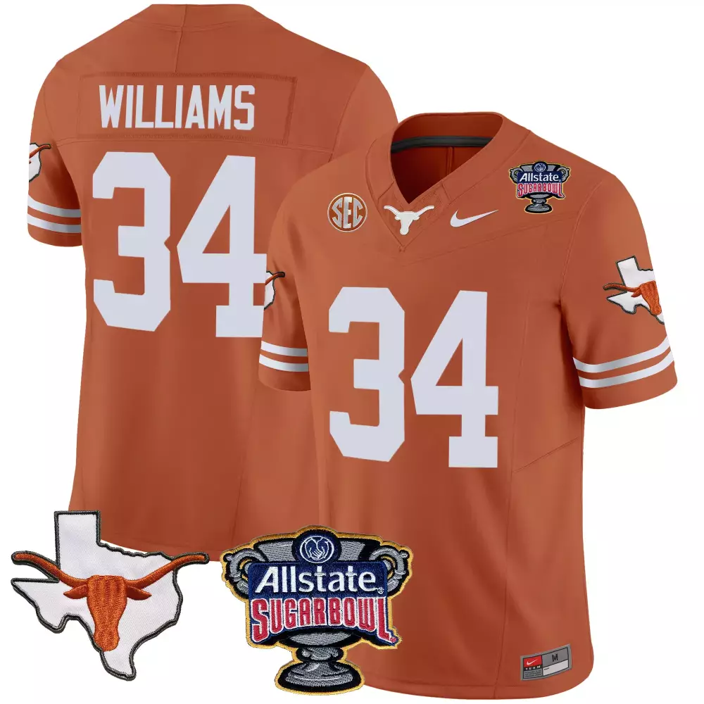 Ricky Williams 34 Texas Longhorns Jersey Burnt Orange Sugar Bowl Allstate Men White