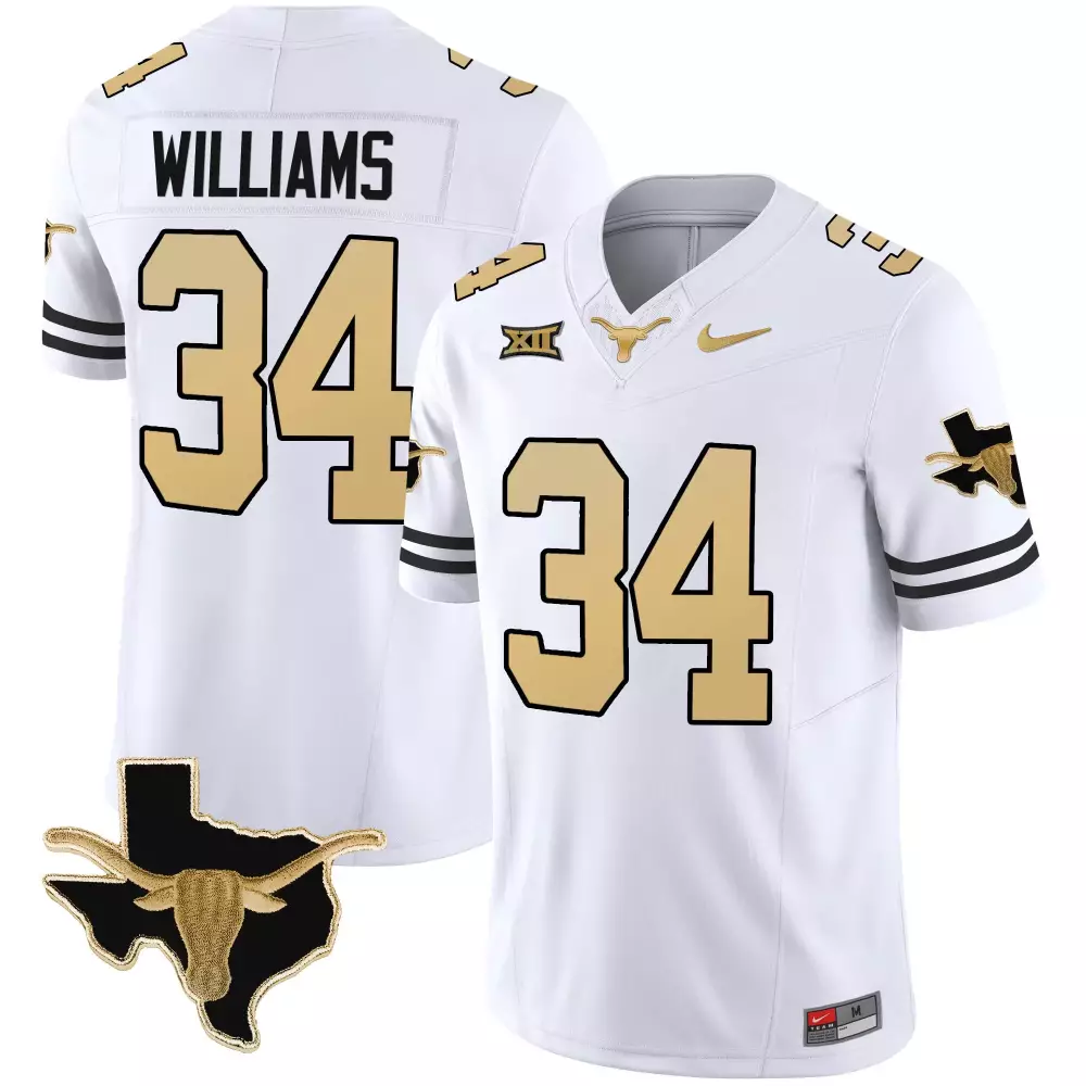 Ricky Williams 34 Texas Longhorns Jersey White Big State Outline Longhorn Men Gold