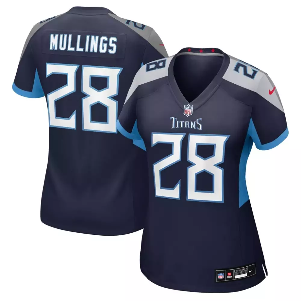 Kalel Mullings 28 Titans Jersey Navy Blue Women Full Light Grey Game