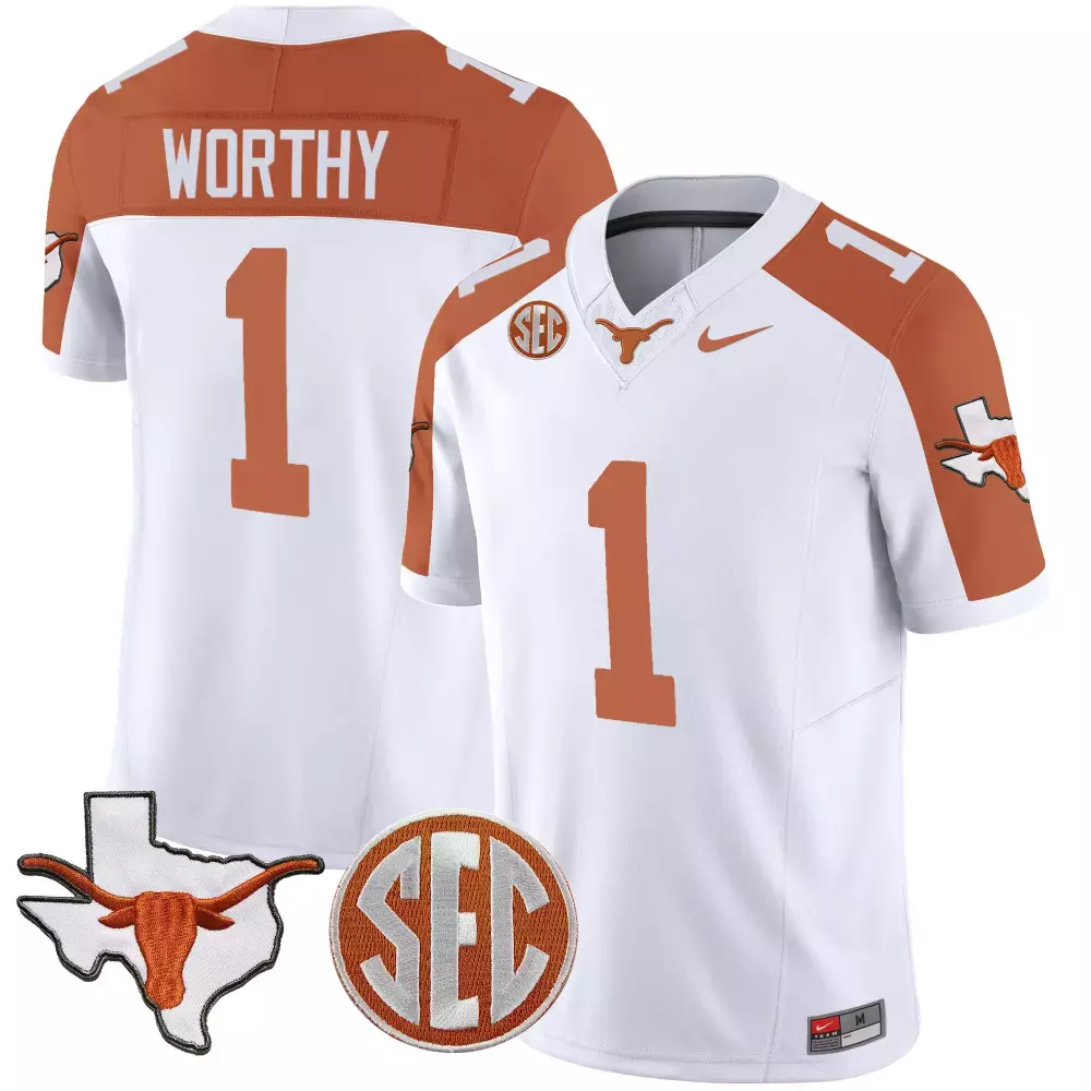 Xavier Worthy 1 Texas Longhorns Jersey White Outline Men Orange Vapor All Stitched