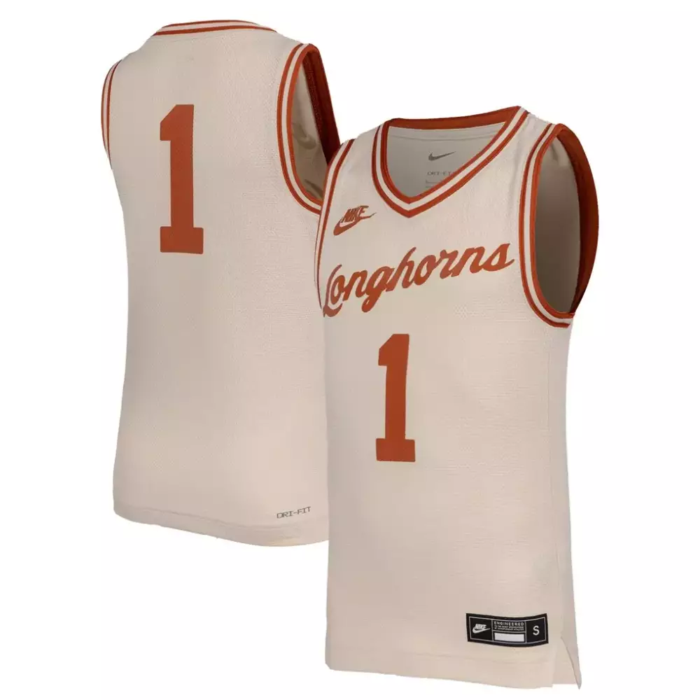 Custom Texas Longhorns 1 Jersey Cream Men Burnt Orange Replica
