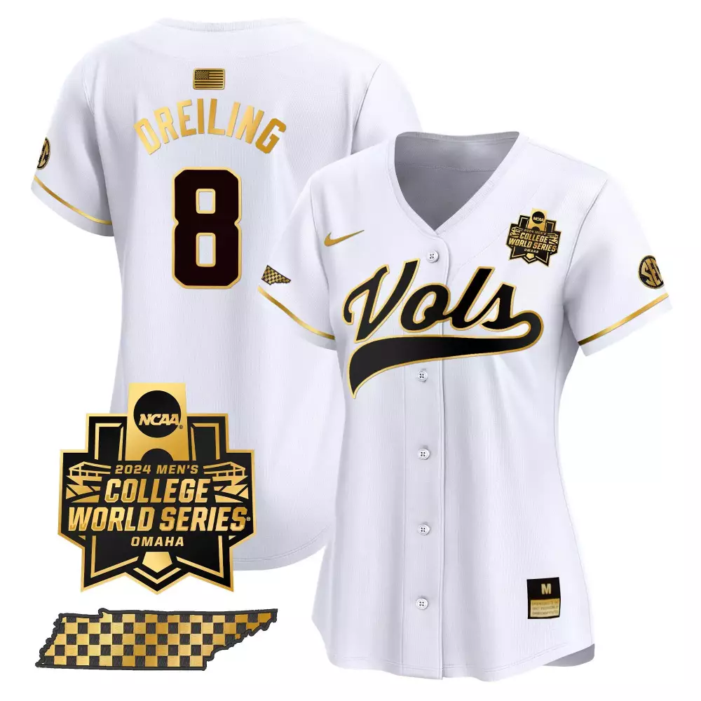 Dylan Dreiling 8 Jersey White 2024 Men's College World Series Tennessee Volunteers