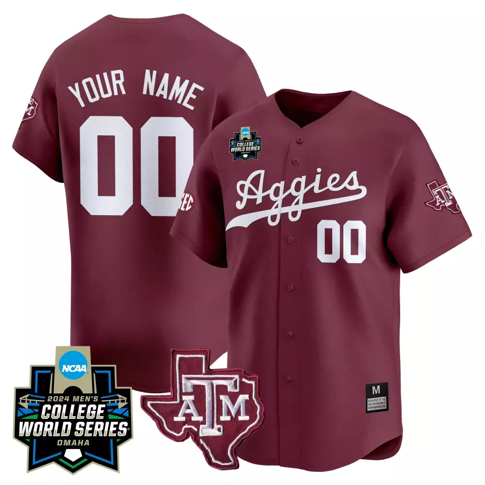 Custom Texas A&m Aggies Jersey Maroon 2024 Men's College World Series University