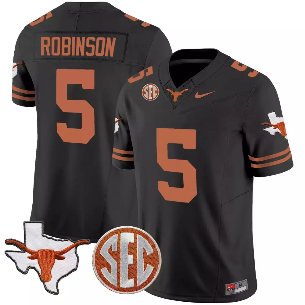 Bijan Robinson 5 Texas Longhorns Jersey Black State Men Orange Vapor All Stitched