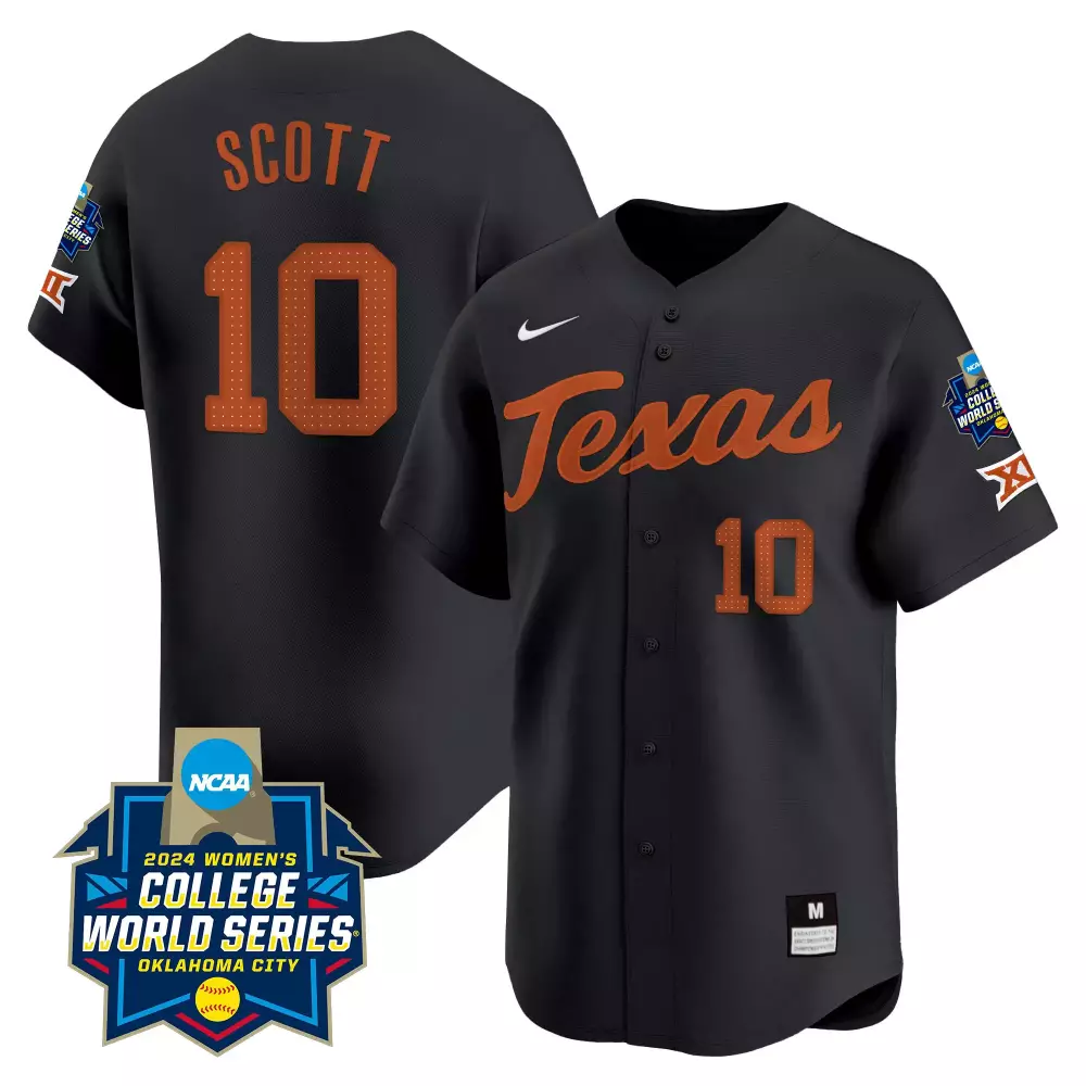 Mia Scott 10 Texas Jersey Black 2024 Women's College World Series Women Orange Vapor