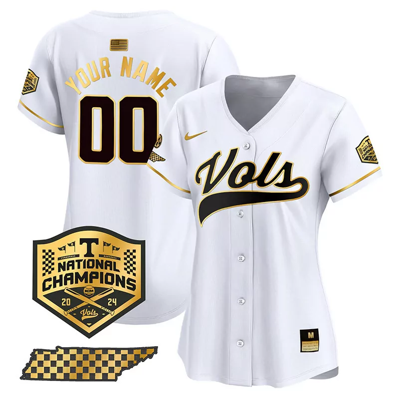 Custom Tennessee Volunteers Jersey White National Champions American Flag Women Gold