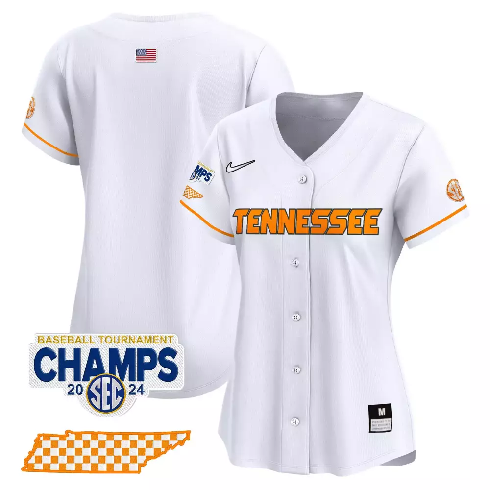 Tennessee Volunteers Jersey White 2024 SEC Baseball Tournament Champions Champs Us Flag