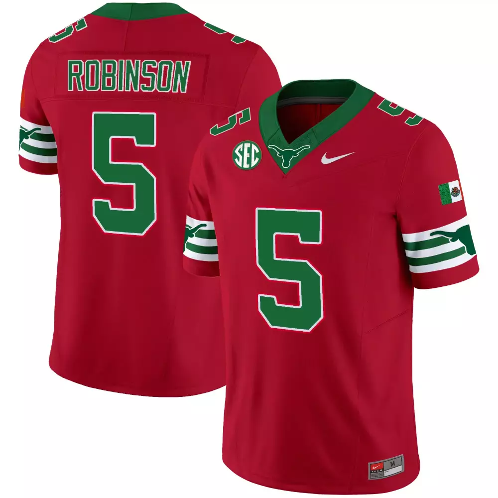 Bijan Robinson 5 Texas Longhorns Jersey Red Men Green Vapor All Stitched