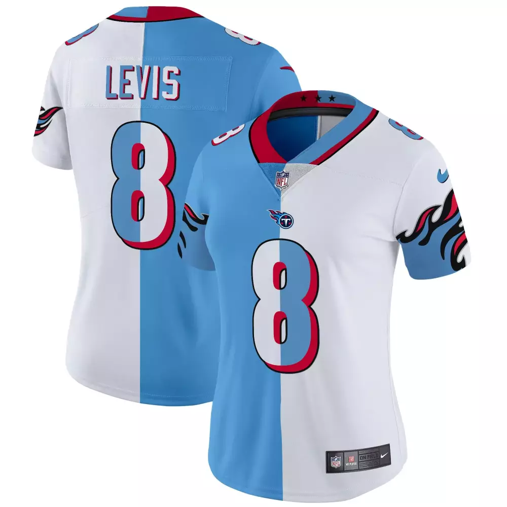 Will Levis 8 Titans Jersey Light Blue Women Split Design White Red Vapor Limited