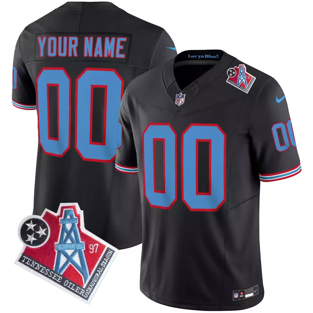 Custom Tennessee Oilers Jersey Black Throwback Inaugural Season Light Blue Red Limited