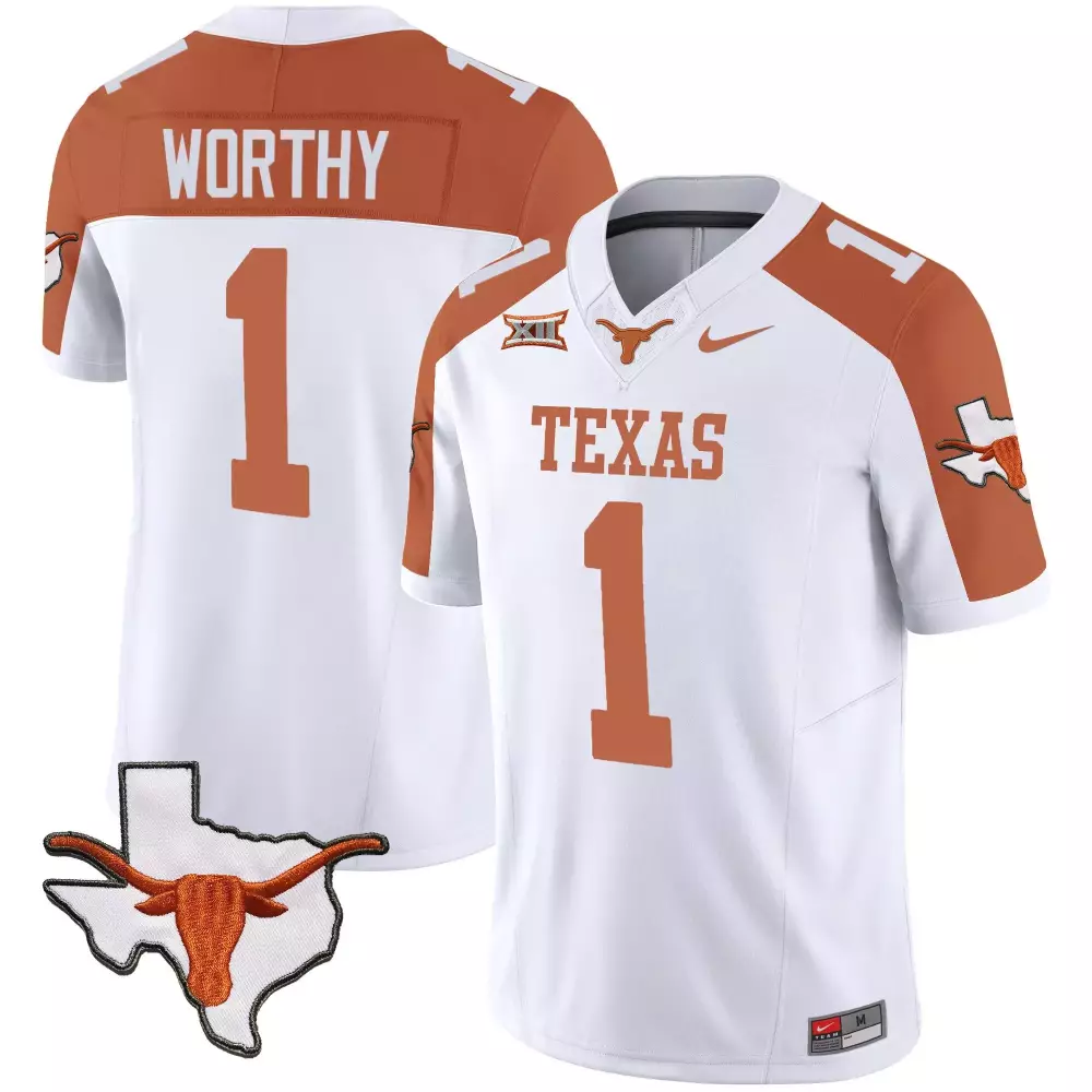 Xavier Worthy 1 Texas Longhorns Jersey White Men Orange Vapor Limited v3 All Stitched