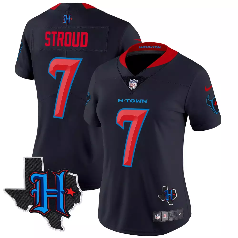 C.j. Stroud 7 Houston Texans Jersey Navy H-town Texas Outline Women Game Red Blue
