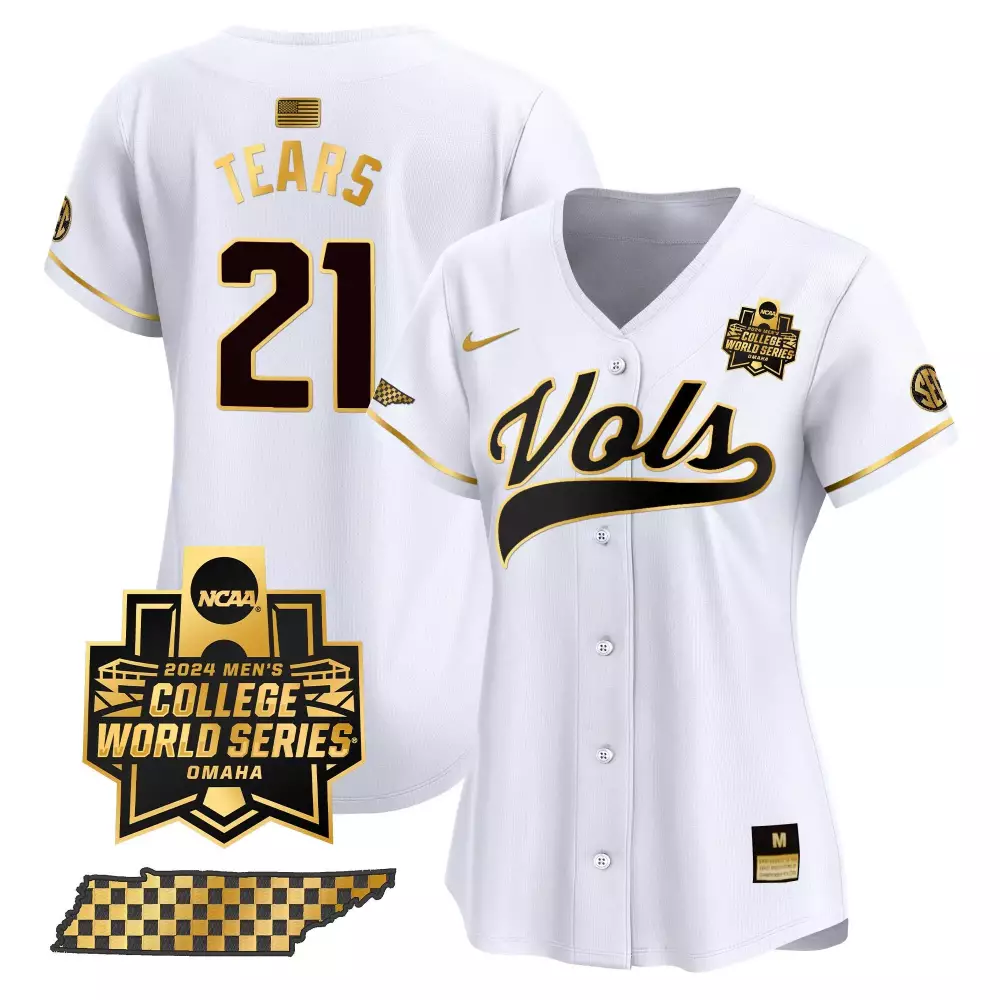 Kavares Tears 21 Jersey White College World Series Tennessee Volunteers Women Gold
