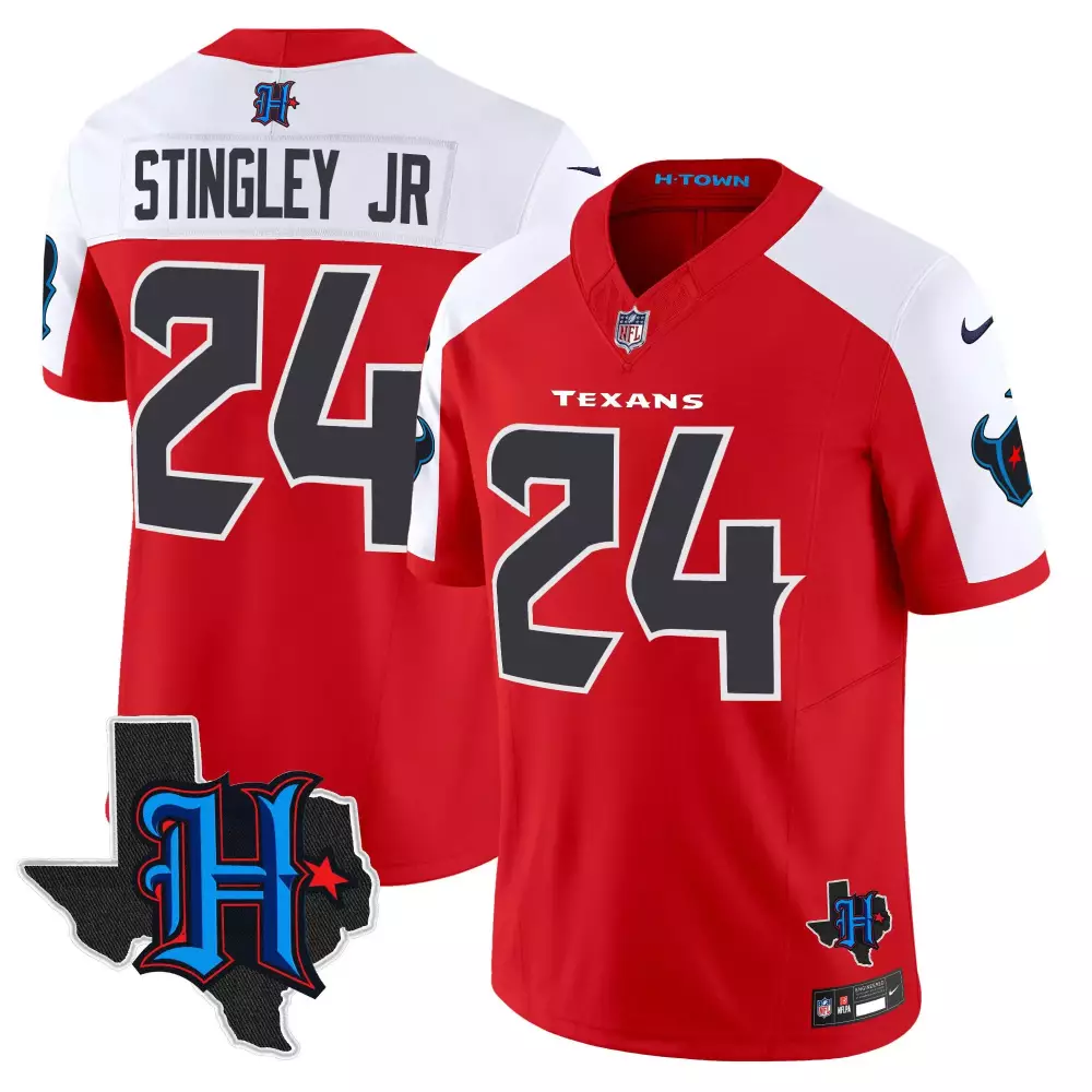 Derek Stingley Jr. 24 Texans Jersey Red H-town Men Sports White Black Alternate Vapor