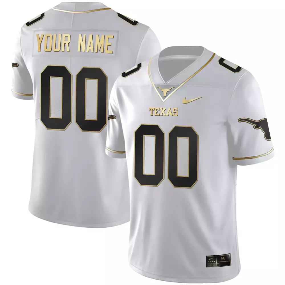 Custom Texas Jersey White Black Gold All Stitched