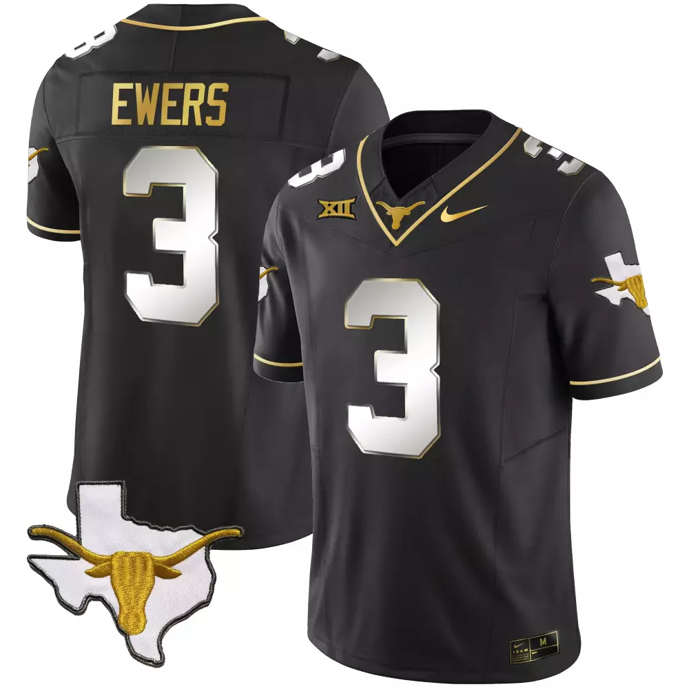 Quinn Ewers 3 Texas Longhorns Jersey Black Big 12 Championship Shape Longhorn Men