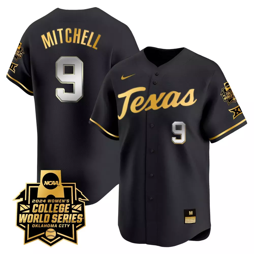 Mitchell 9 Texas Jersey Black 2024 Women's College World Series Women Gold Silver