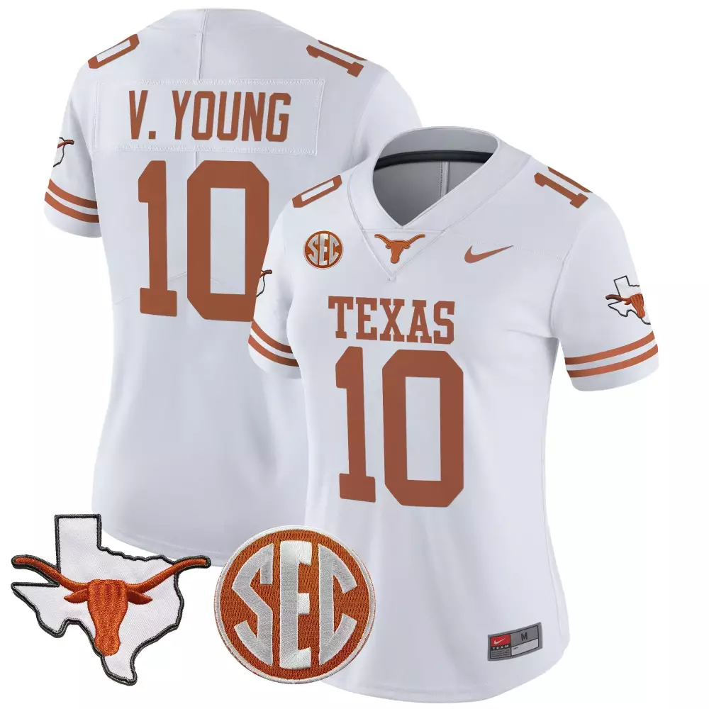 V Young 10 Texas Jersey White Longhorns Women Orange Vapor Limited