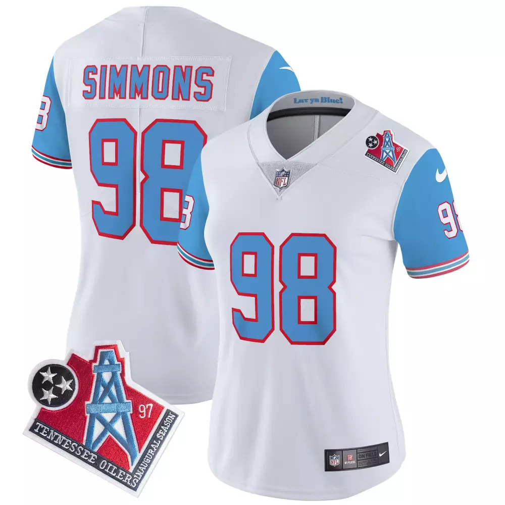 Jeffery Simmons 98 Jersey White Throwback Tennessee Oilers Inaugural Season Women