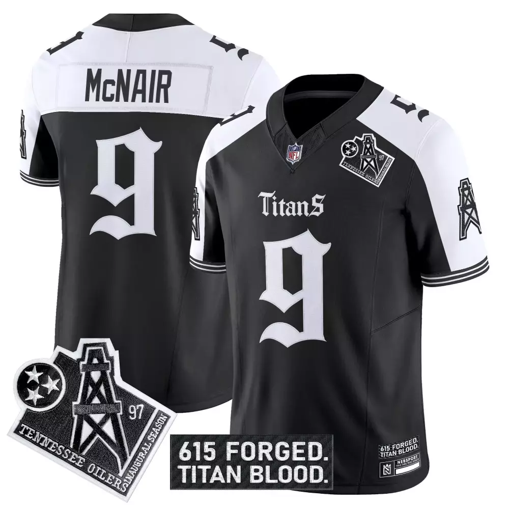Steve Mcnair 9 Tennessee Titans Jersey Black Oilers Throwback Inaugural Season 615 Forged. Titan Blood.