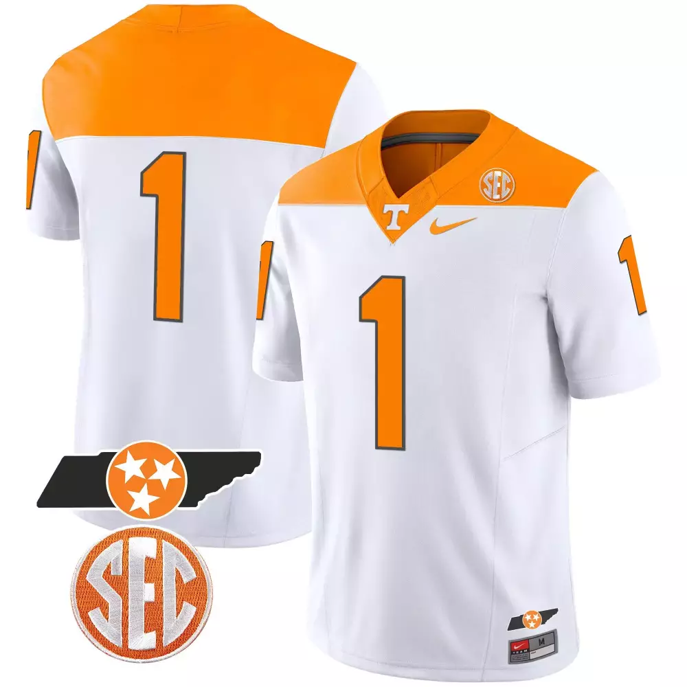 Tennessee 1 Volunteers Jersey White Men Orange Alternate Vapor Limited v3 All Stitched