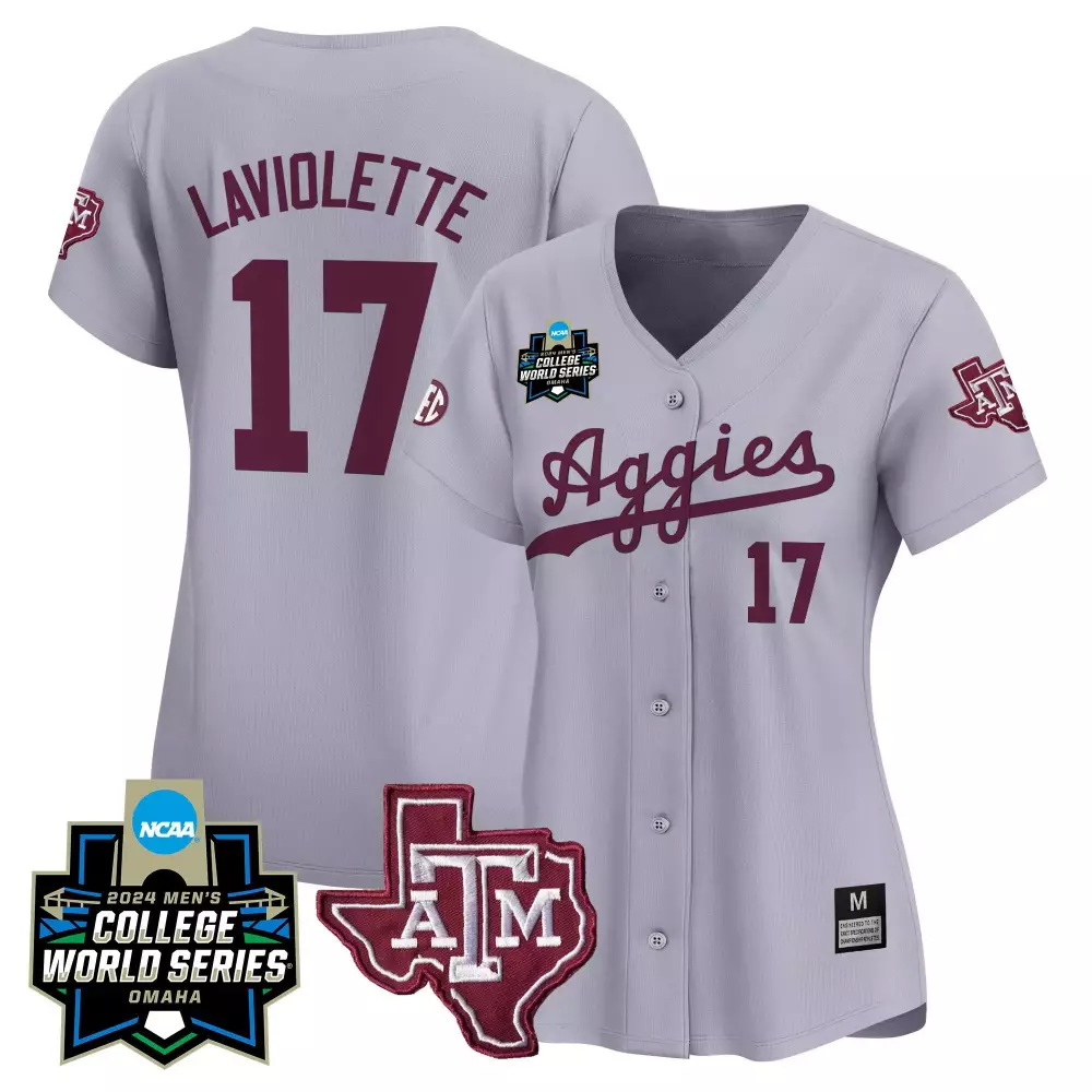 Jace Laviolette 17 Jersey Gray 2024 Ncaa Men's College World Series Texas A&m Aggies