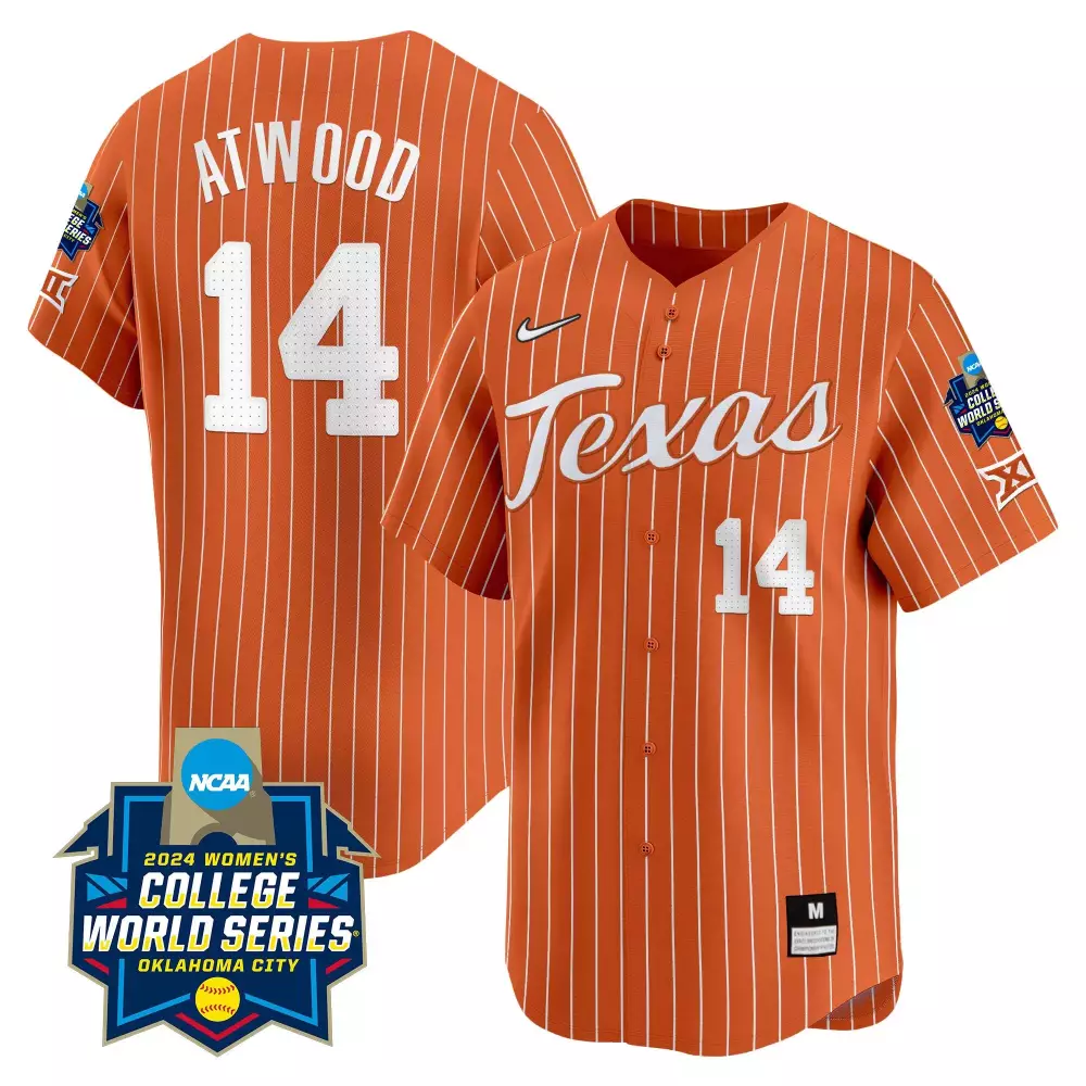 Reese Atwood 14 Texas Jersey Orange 2024 Women's College World Series Women White
