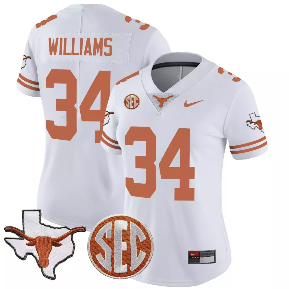 Ricky Williams 34 Texas Longhorns Jersey White Outline Longhorn Women Orange Vapor
