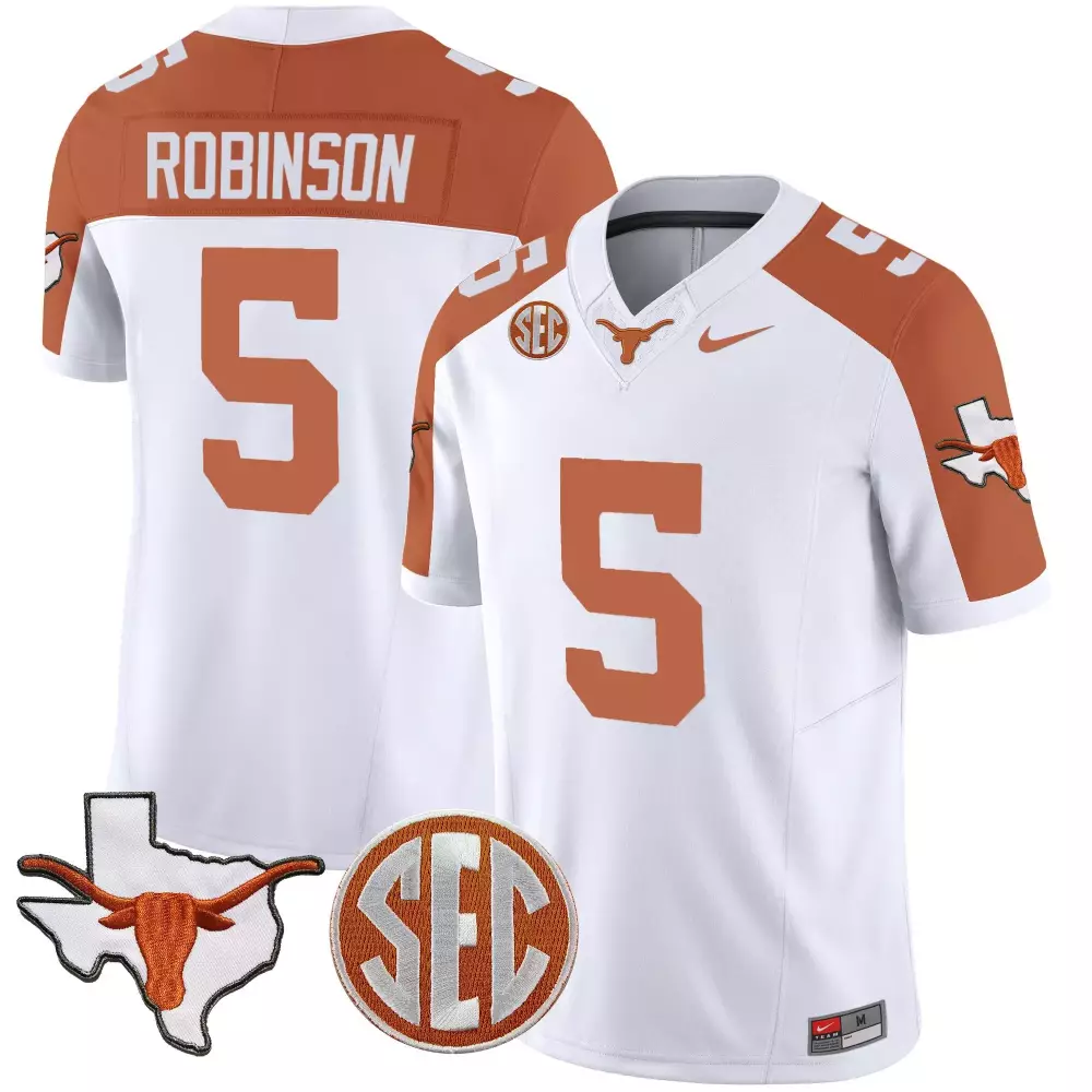 Bijan Robinson 5 Texas Longhorns Jersey White Shape Men Orange Vapor All Stitched