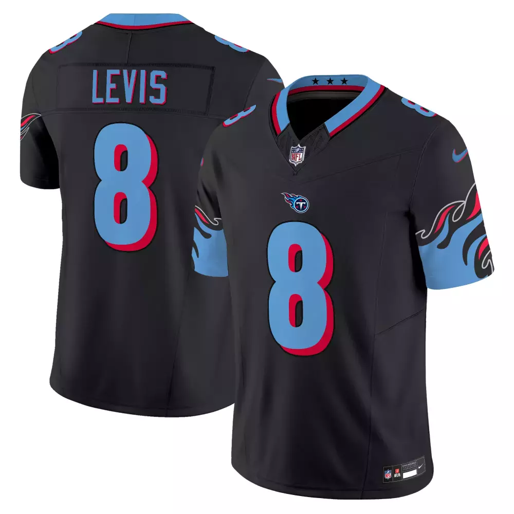 Will Levis 8 Titans Jersey Black Men Alternate Light Blue Red Stitched