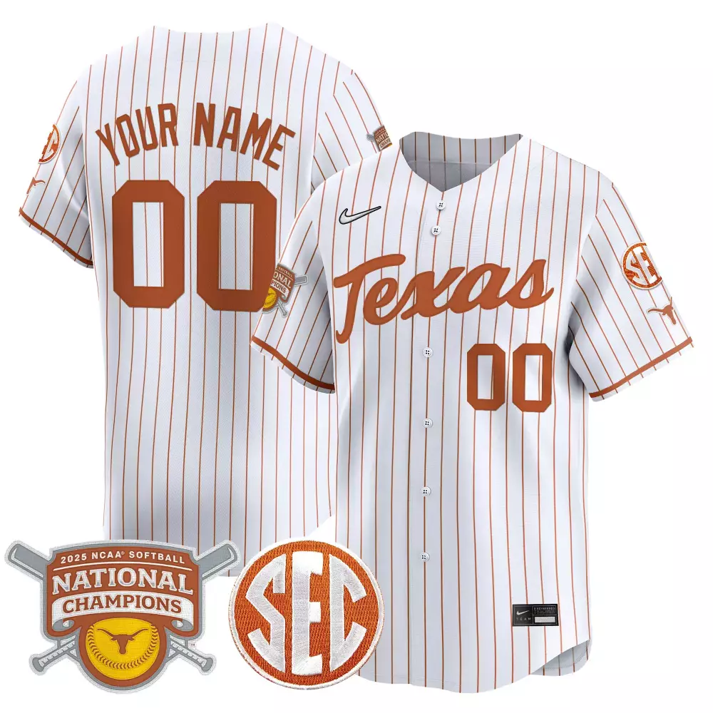 Custom Texas Jersey White 2025 Ncaa Softball National Champions Orange Stitched Vapor