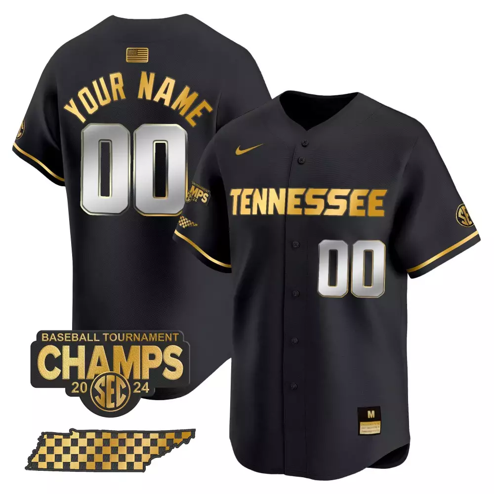 Custom Tennessee Jersey Black Baseball Tournament Champions Championship 2024 Men