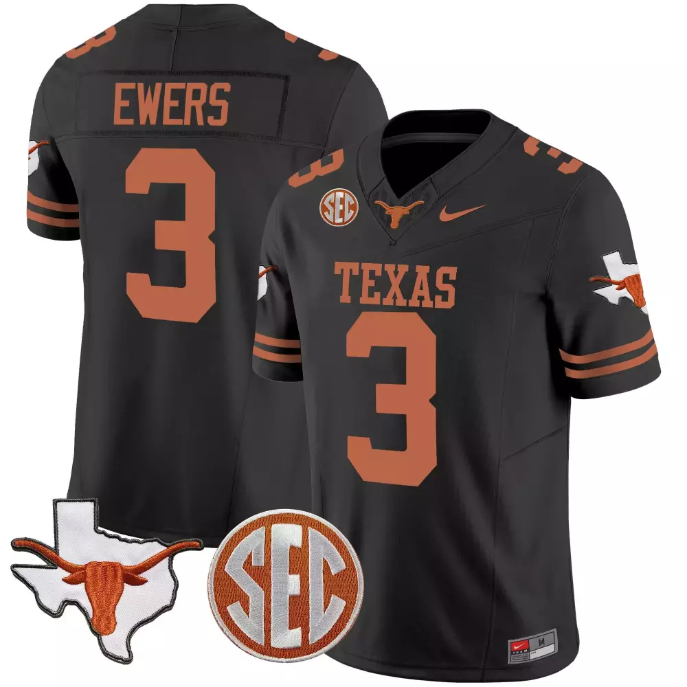 Quinn Ewers 3 Texas Longhorns Jersey Black Men Orange Vapor v4 All Stitched