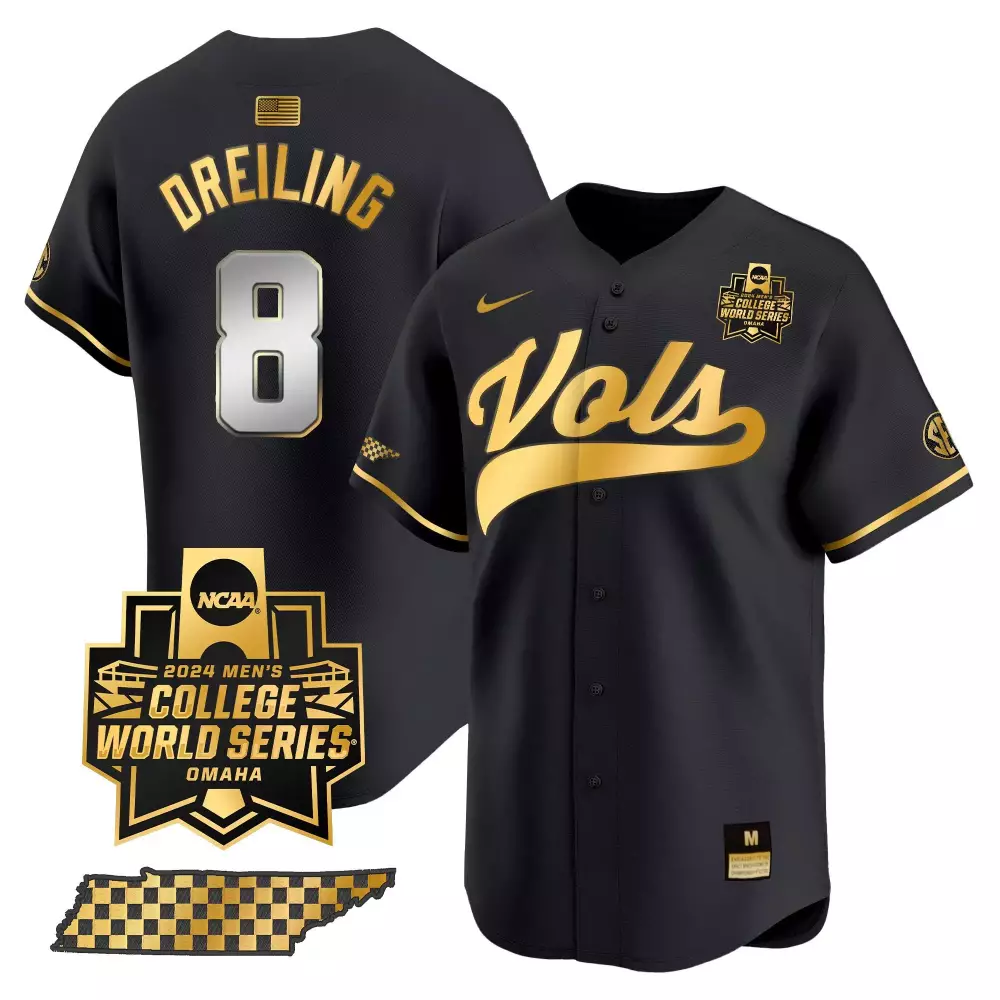 Dylan Dreiling 8 Jersey Black 2024 Men's College World Series Tennessee Volunteers