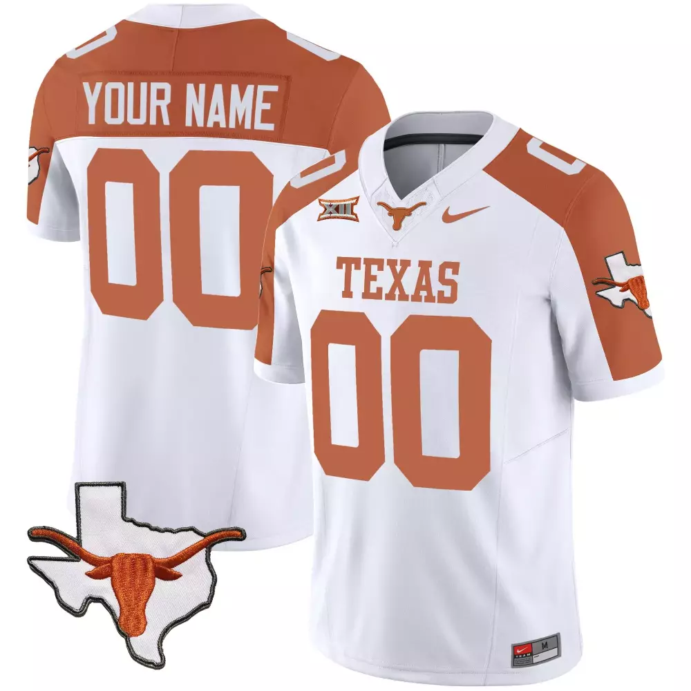 Custom Texas Longhorns Jersey White State Outline Longhorn Men Burnt Orange Vapor